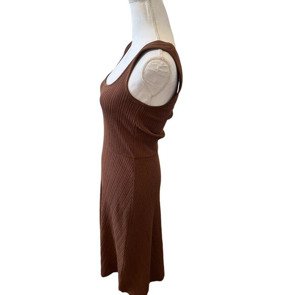 Vince Ribbed Knit Square Neck Midi Dress Chestnut Hazelnut Brown S - Picture 5 of 9